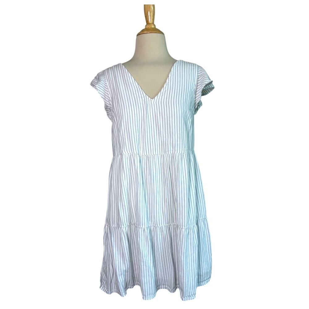 ABERCROMBIE & FITCH Small Striped Cotton Blend Feminine Cottagecore Tiered Dress